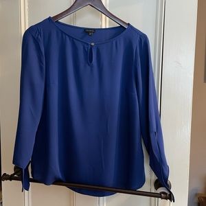 Keyhole royal blue blouse with tie sleeves.  Exquisite.